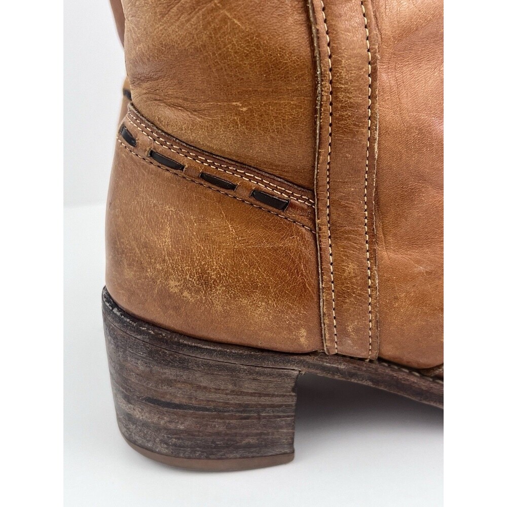 VTG Acme Campus Boots Womens 10 M Tan Cognac Leather Tall Boots Western USA - Picture 4 of 16